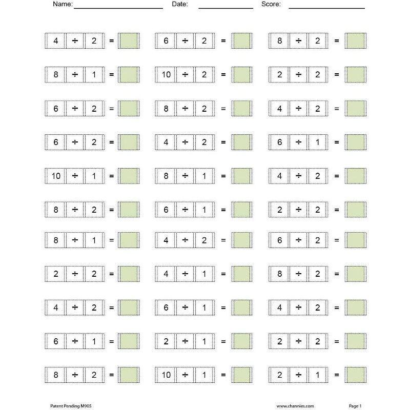 Channie's One Page A Day Single Digit Beginning Division