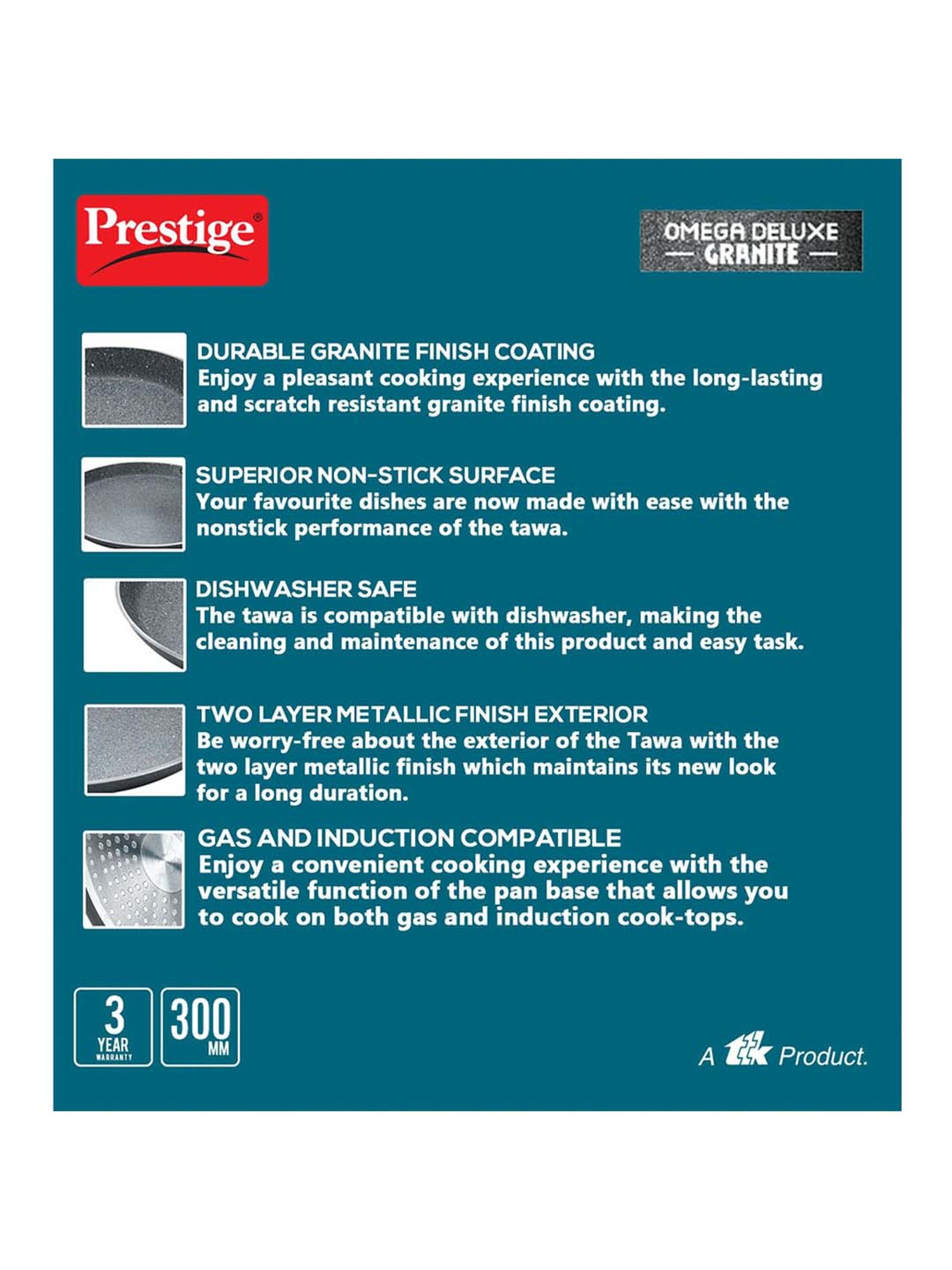 Prestige Omega Black Deluxe Granite Omni 300 mm Tawa - Set of 1
