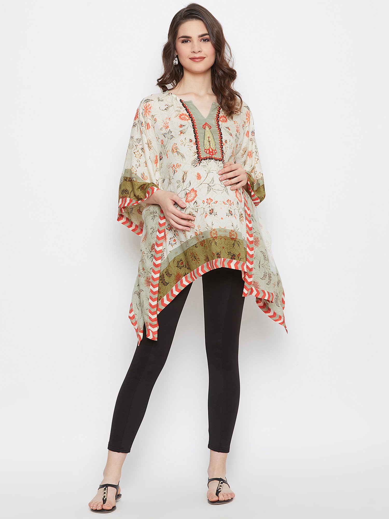 The Kaftan Company Off White Printed Kaftan Top