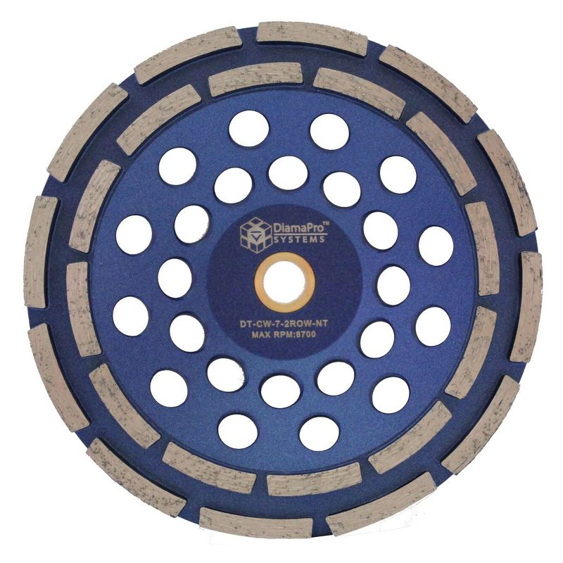 DiamaPro Systems Non Threaded 7 Inch Double Row Diamond Abrasive Concrete Grinding Cup Wheel for Drains, Preparation, Coating Removal, (2 Pack)