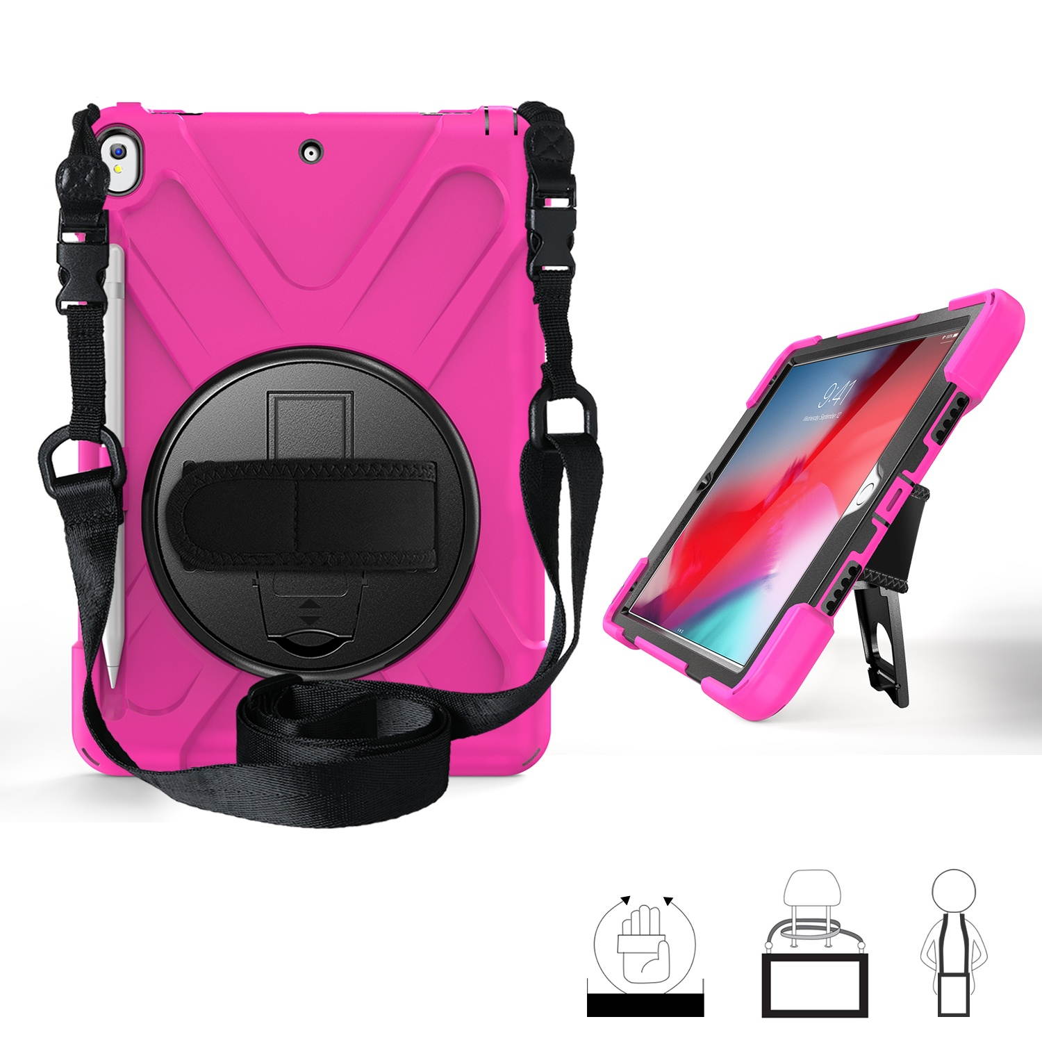 KIQ Shockproof Heavy Duty Shield Case with Impact/Crack/Shatter Resistant Ceramic Screen Protector for Apple iPad Pro 10.5 / iPad Air 3rd Gen 10.5-inch (Hot Pink)