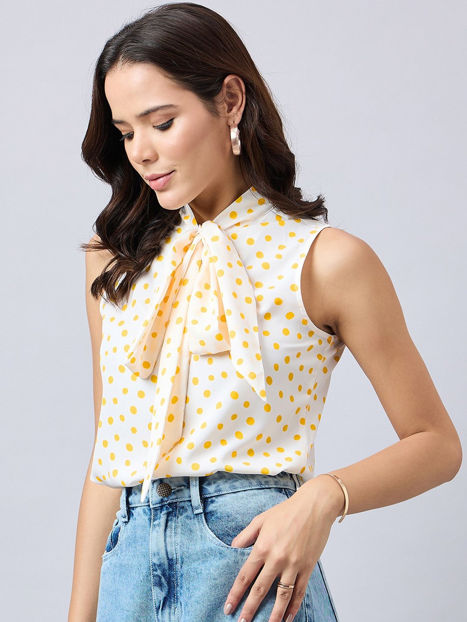 Style Quotient White Polka Dot Top