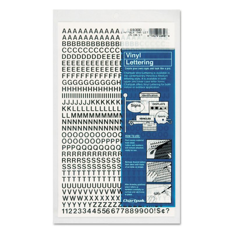 Chartpak Press-On Vinyl Letters & Numbers Self Adhesive Black 1/4"h 610/Pack 01000