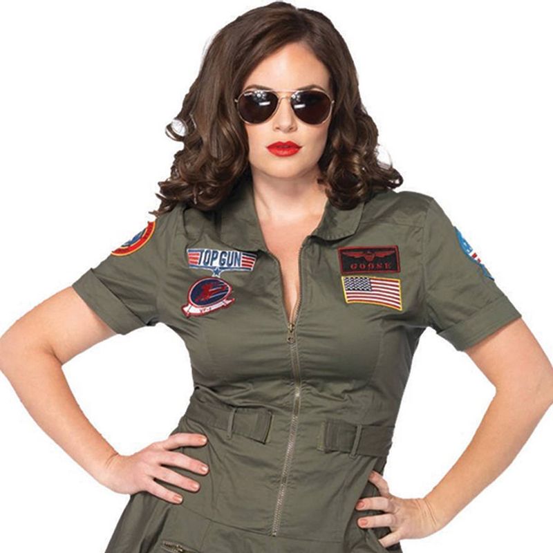 Adult Plus Size Top Gun Dress Halloween Costume Green 2X