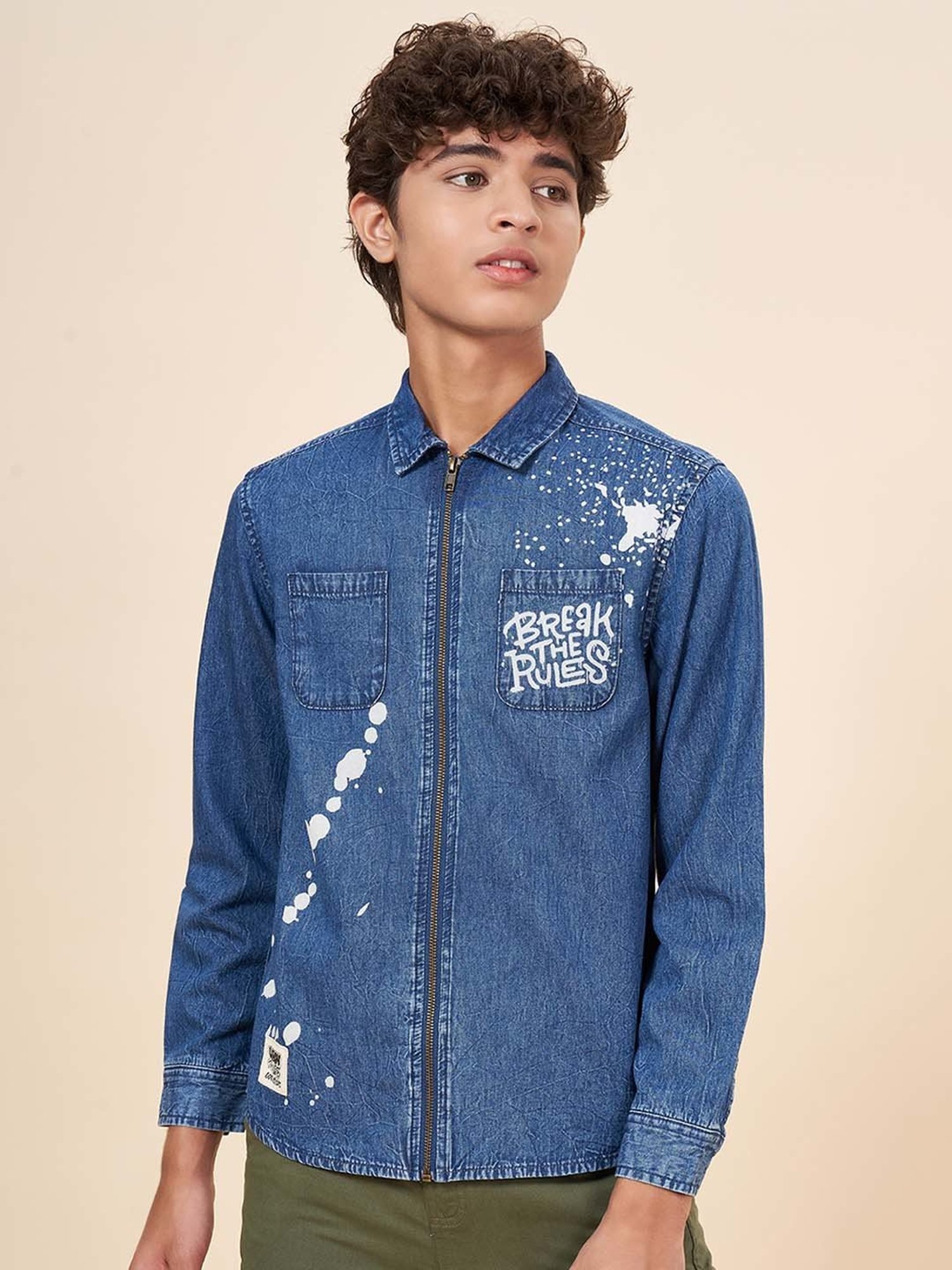 Coolsters by Pantaloons Kids Stone Blue Cotton Printed Full Sleeves Shirt