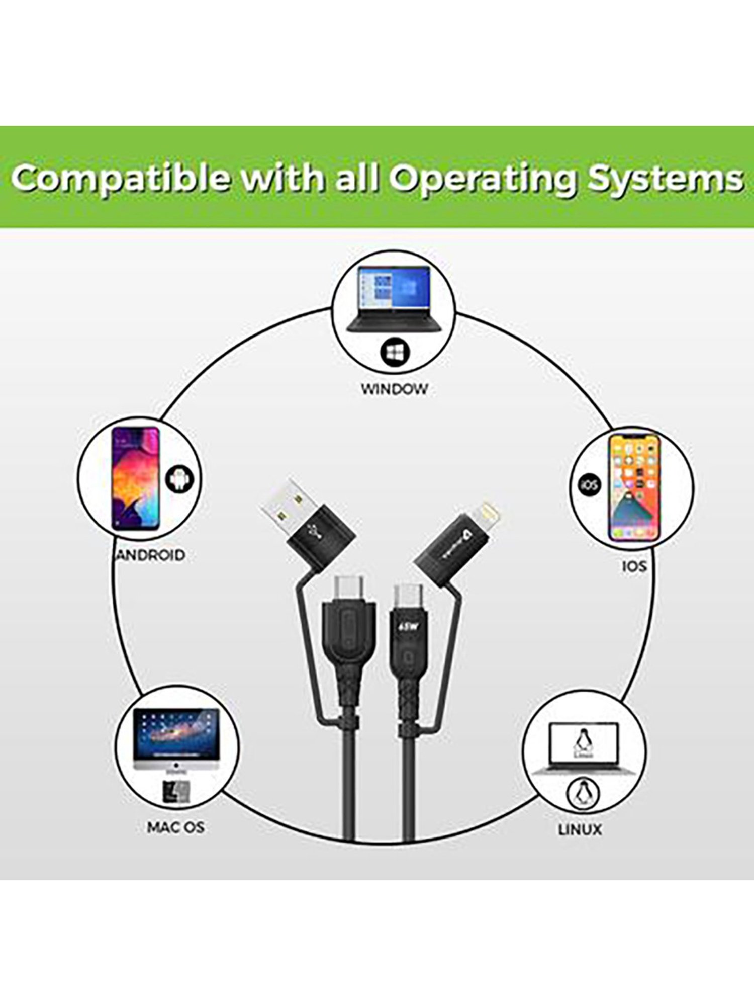 ULTRAPROLINK Quadlink UL1055 4 in 1 65W PD 1.2M Charging Cable (Black)