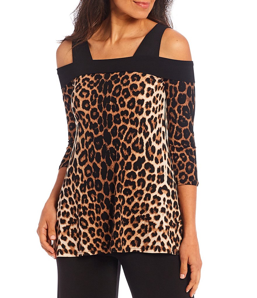 Eva Varro Leopard Print Off-the-Shoulder 3/4 Sleeve Coordinating Knit Tunic