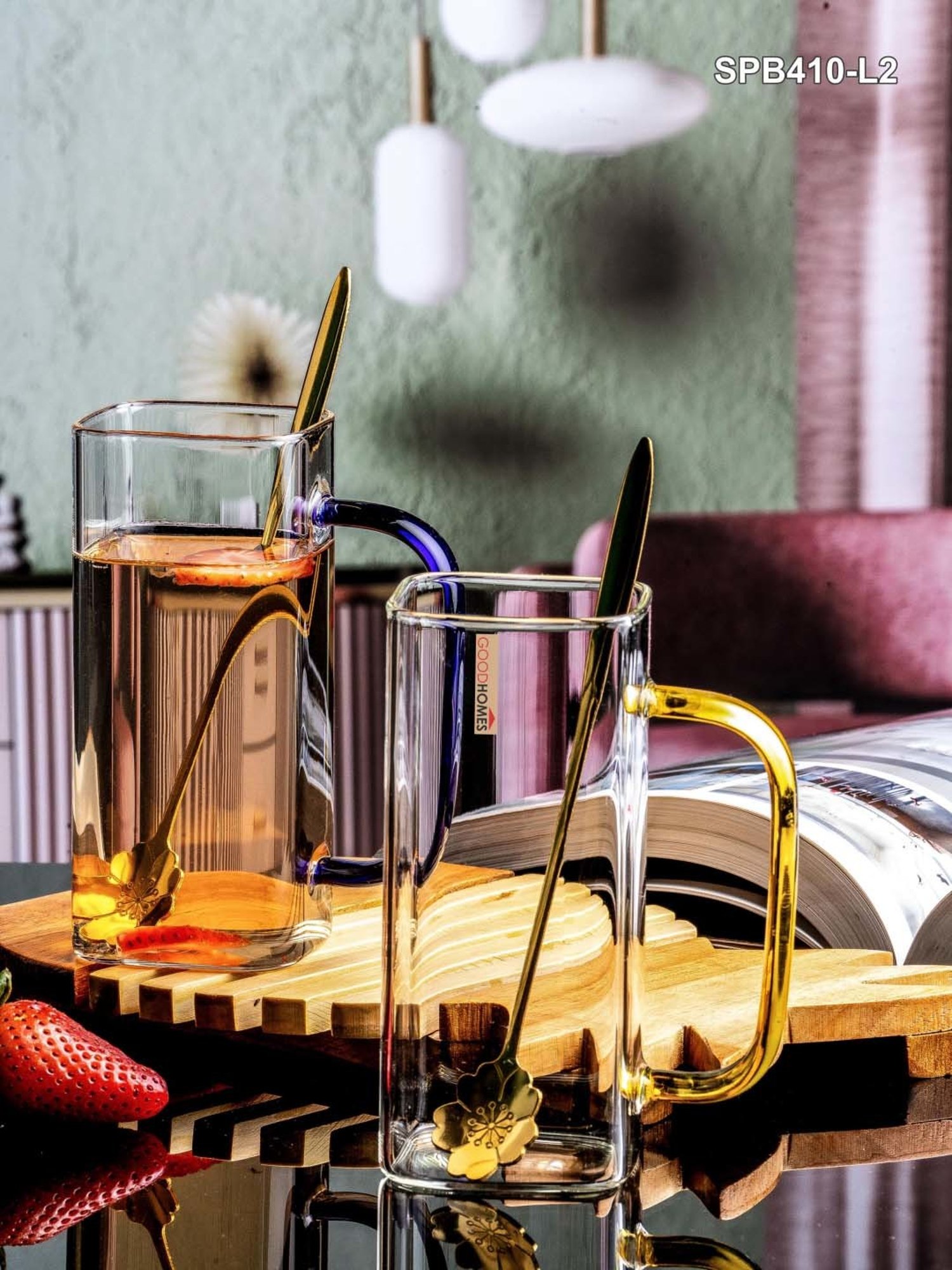 Goodhomes Transparent Glass 4-Piece Mug & Spoon Set