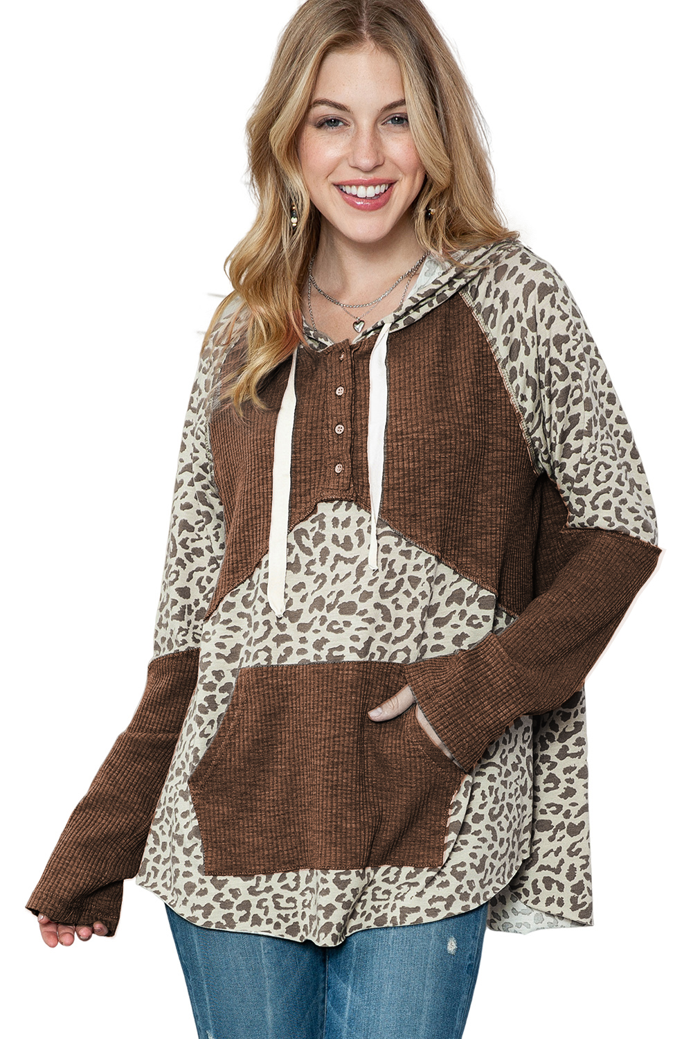 Khaki Plain Drop Shoulder Ribbed Trim Oversized Sweatshirt