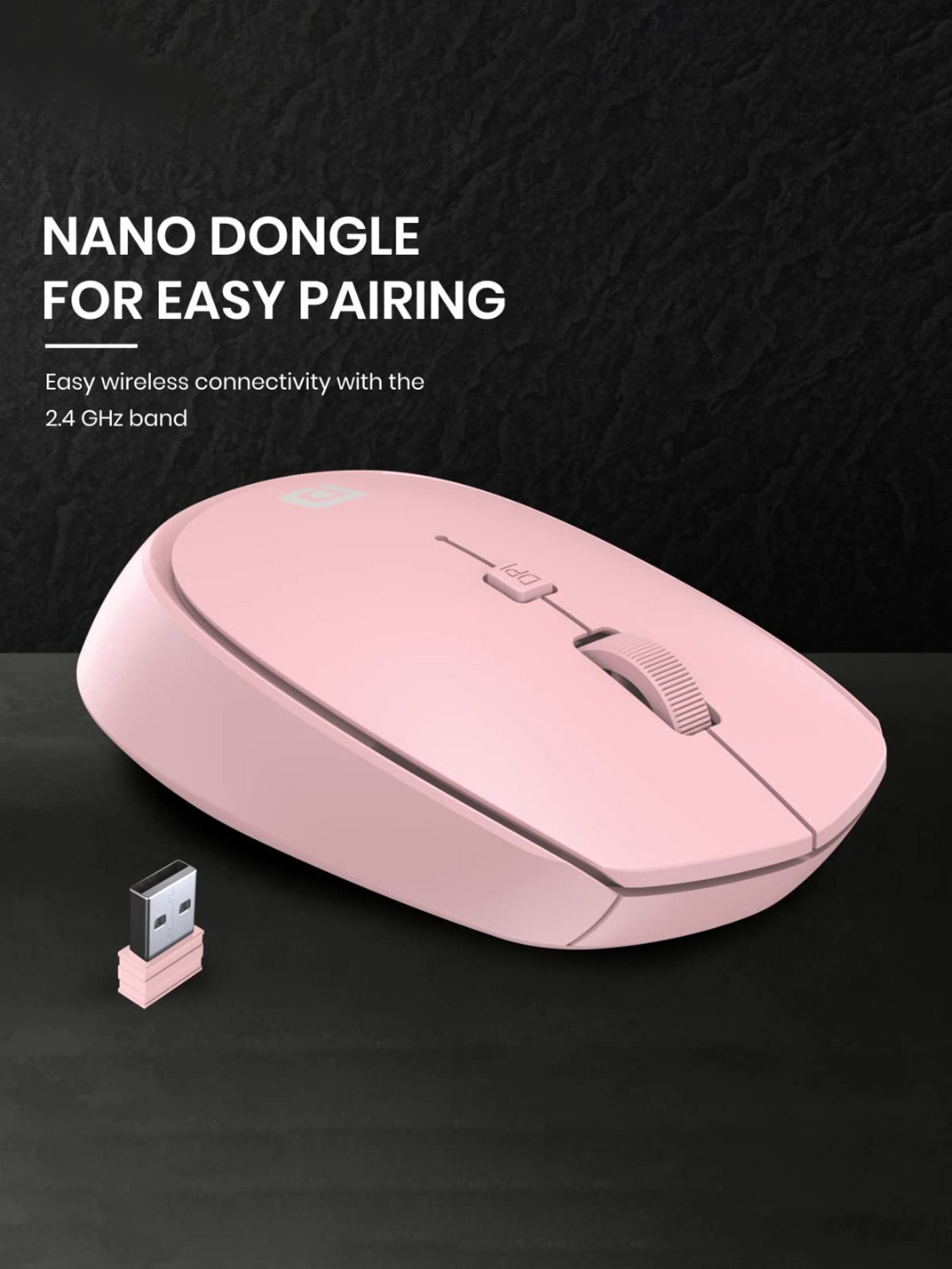 Portronics Toad 23 Wireless Optical Mouse with 2.4GHz, USB Nano Dongle, Optical Orientation (Pink)
