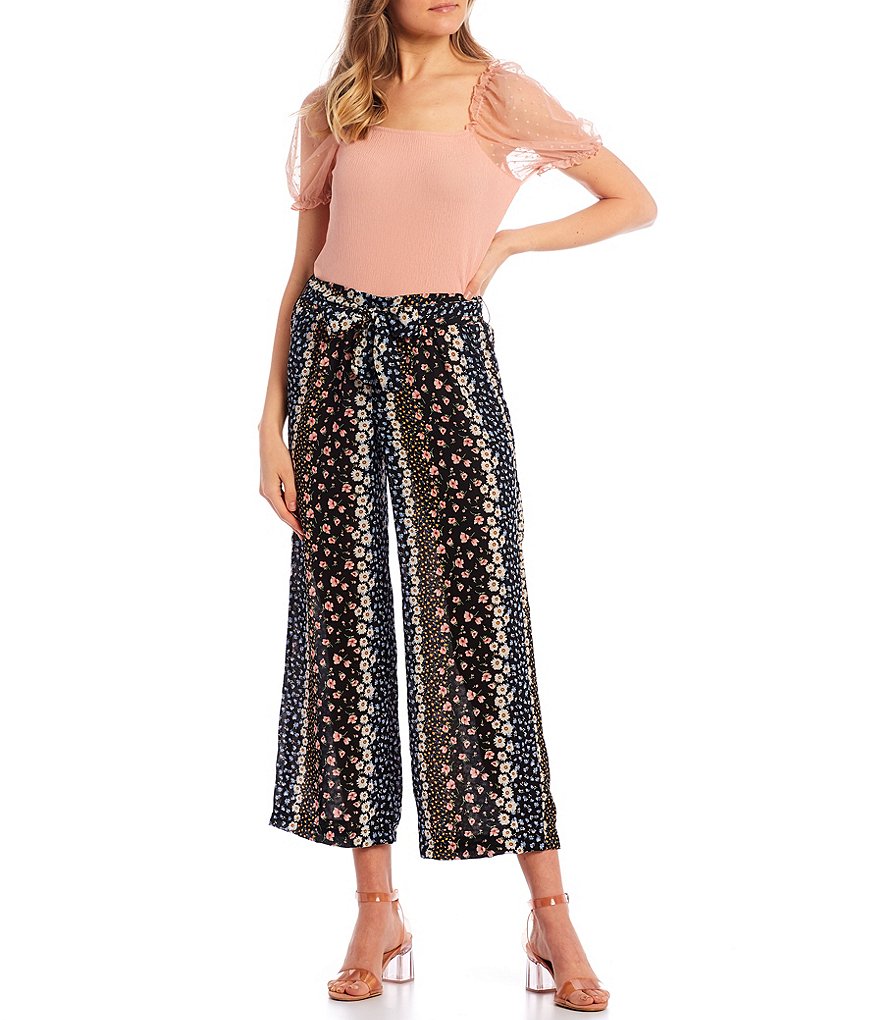 Evolutionary Sheer Puff-Sleeve Square-Neck Clip-Dot Knit Top