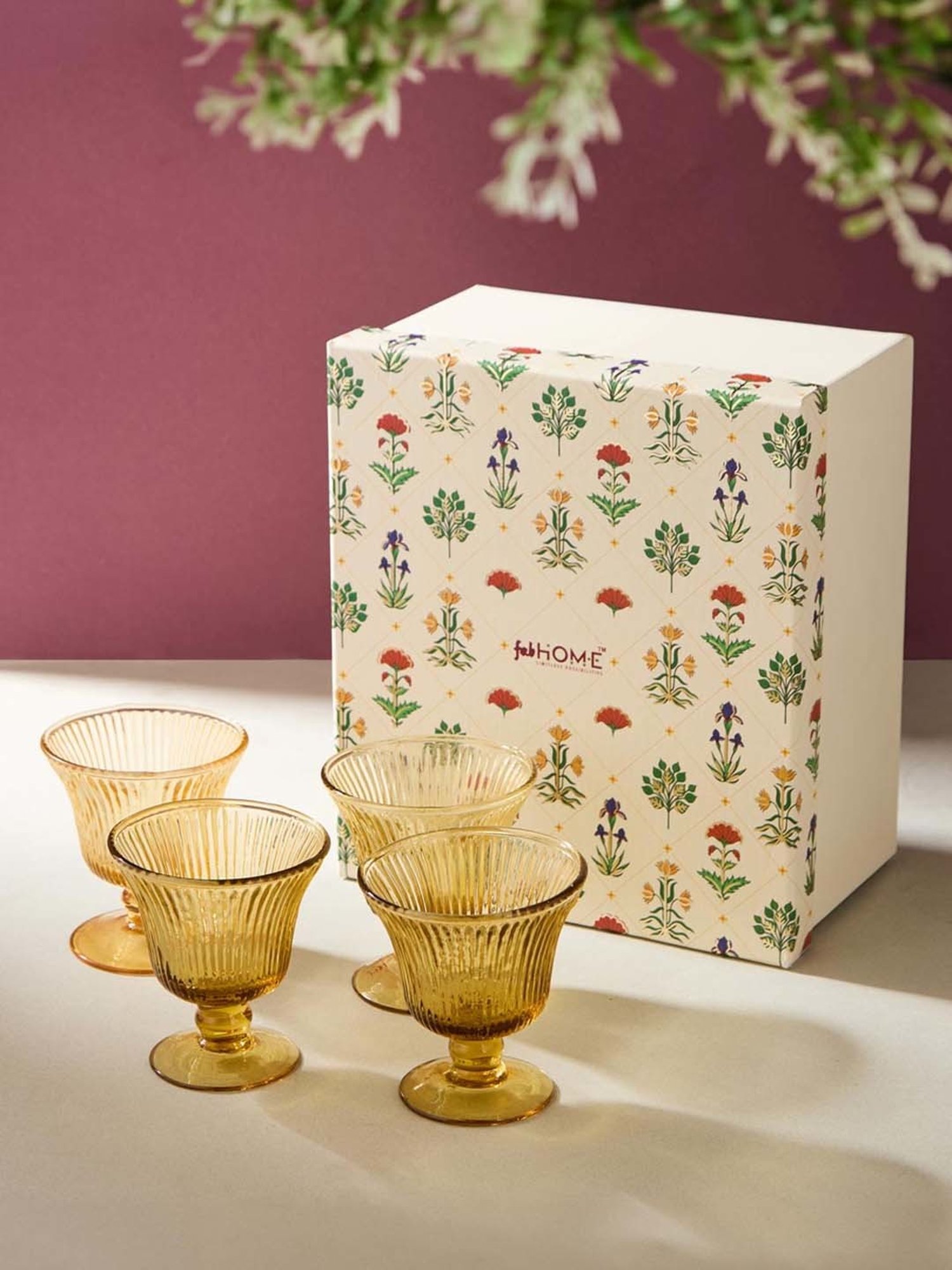 Fabindia Home Taraash Yellow Glass Dessert Bowls (0.13 L) - Set of 4