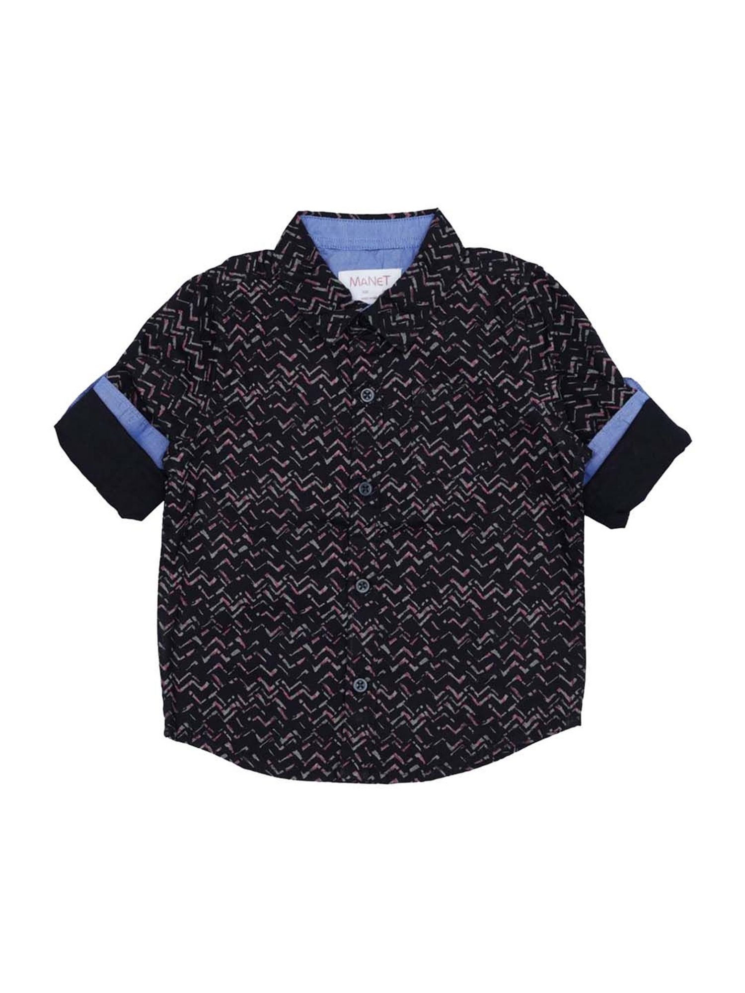 Manet Boys Black Cotton Printed Shirt