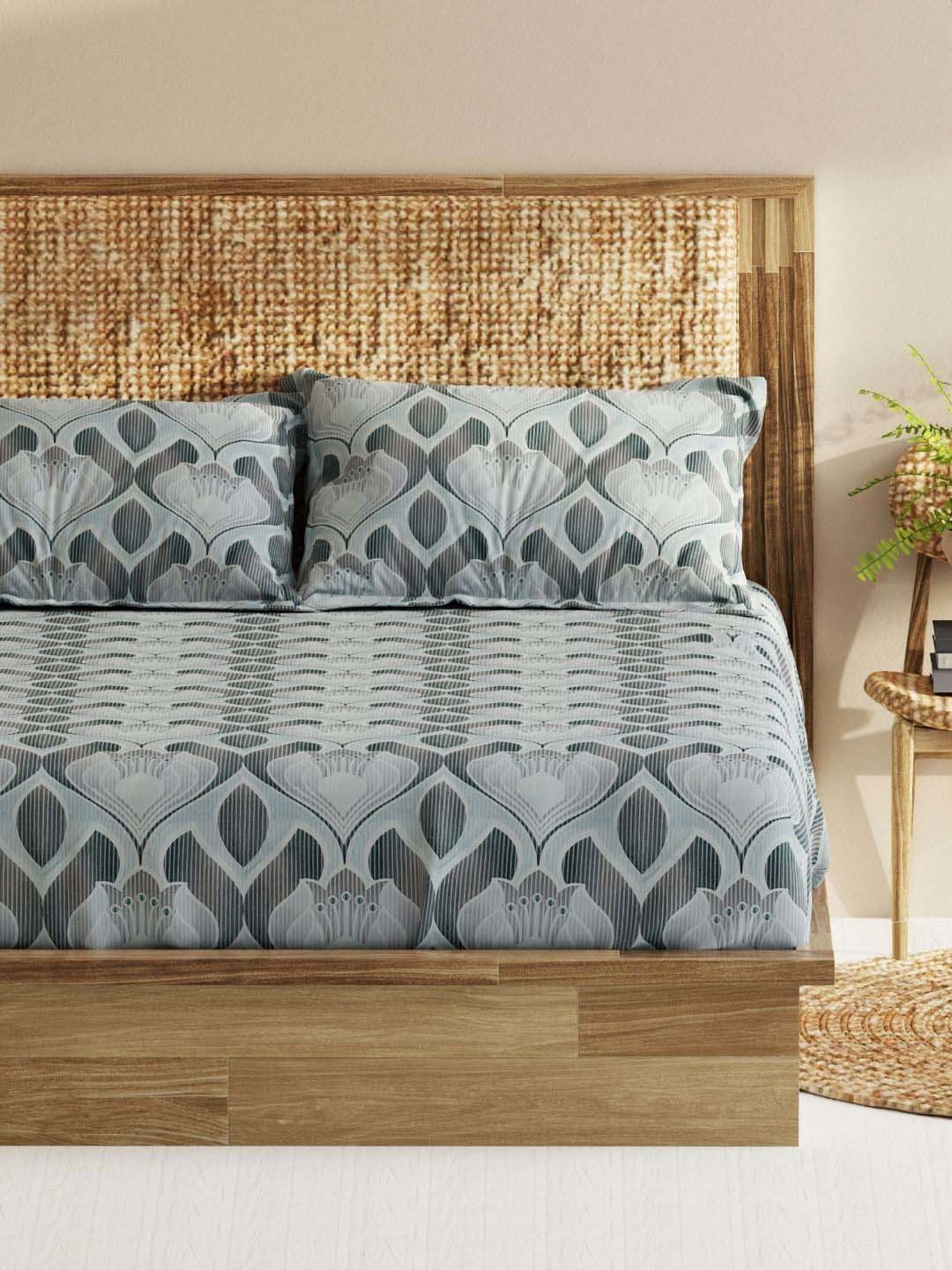 Bianca Monkler Grey 210 TC Cotton King Bedsheet with 2 Pillow Covers