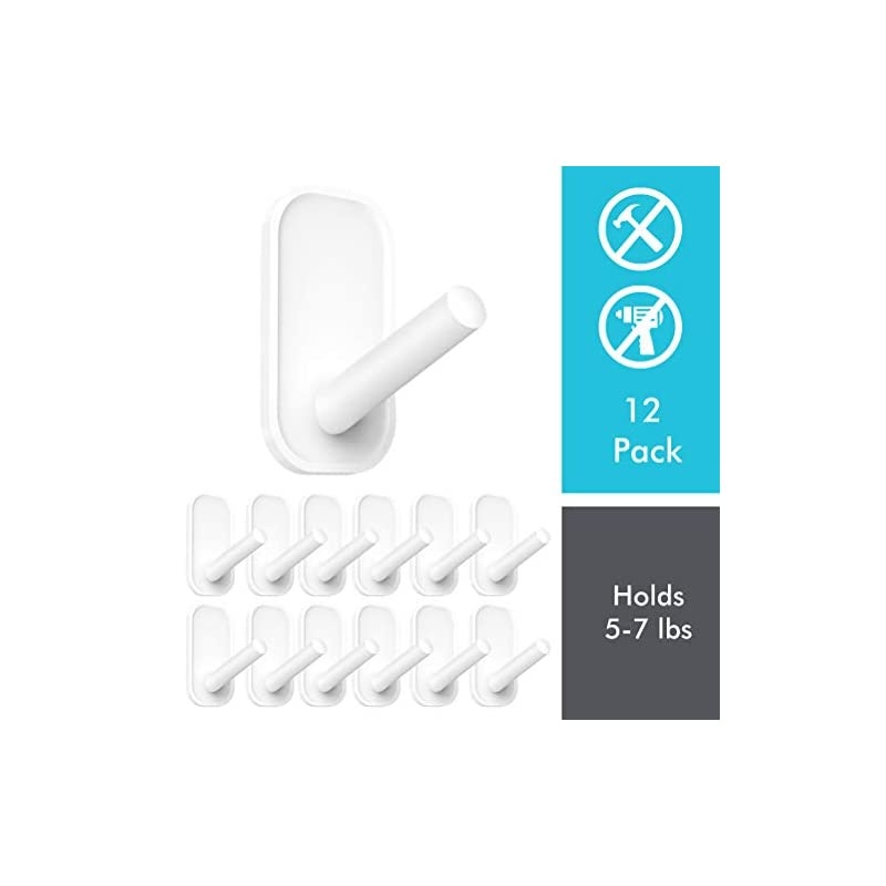 Hooks, Heavy Duty Wall Hooks, Towel Hooks for Bathrooms 12 Value Pack, Clear Frosted Strips Hooks White Decorate, Sticky Hook for Backpack, hat, Scarf, Belt, Hanging Coats, Water-Resistant