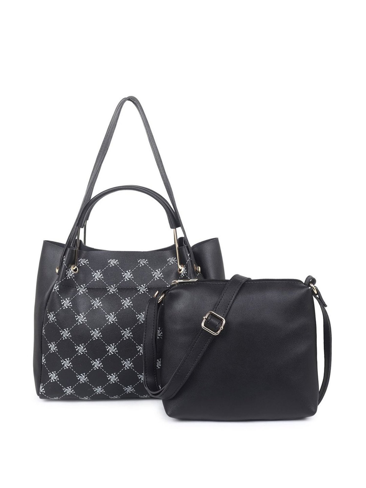 Yelloe Black Synthetic Printed Shoulder Handbag with Sling Handbag