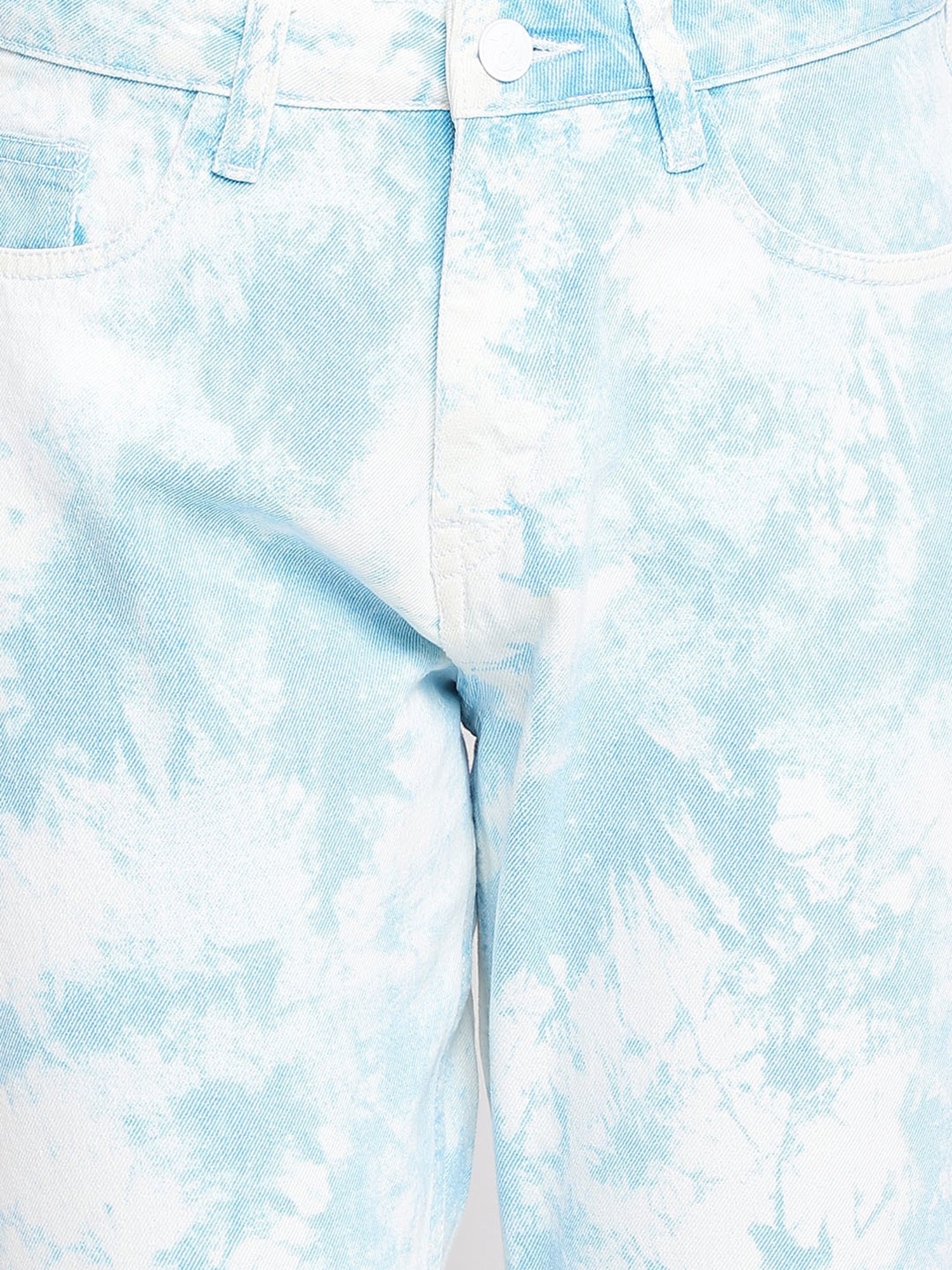 Tales & Stories Sky Blue Cotton Tie - Dye Mom Fit Jeans