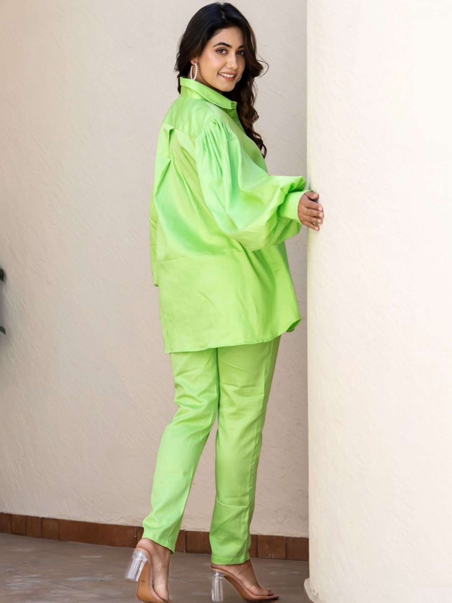 HOUSE OF JAMOTI Green Cotton Embellished Tunic Pant Set