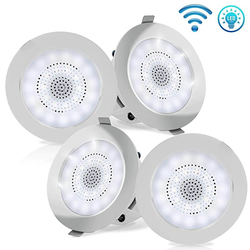 4&rdquo; Pair Bluetooth Flush Mount In-wall In-ceiling 2-Way Home Speaker System Built-in LED Lights Aluminum Housing Spring Clips Polyprone Cone & Tweeter 4 Ch Amplifier 320 Watts (PDIC4CBTL4B)
