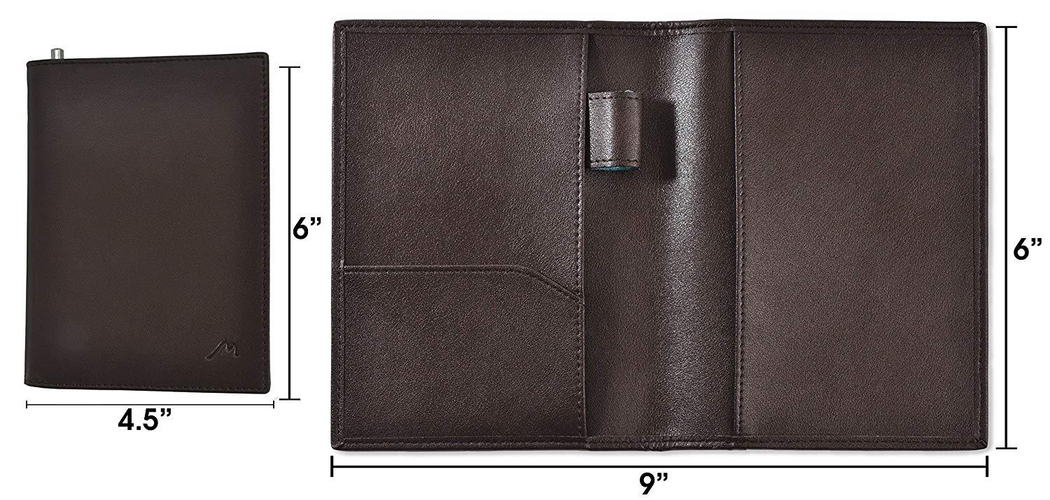 Field Notes/Moleskine Pocket Notebook Cover by Metier Life | Canvas with Vegan Leather | Fits Journals 3.5" X 5.5" | With Included Metier Life Notebook and Metier Pen (Vegan Leather Brown)