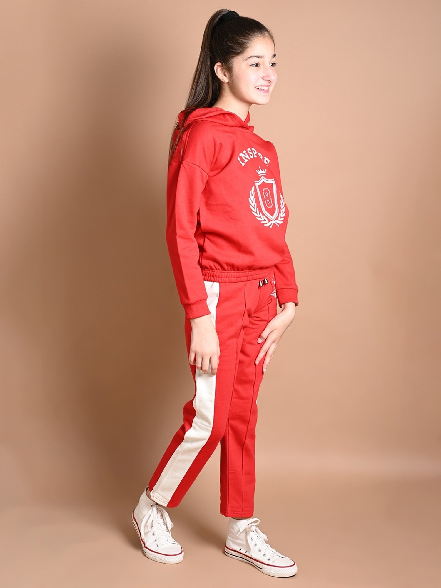 LilPicks Kids Red & White Printed Full Sleeves Sweatshirt Set