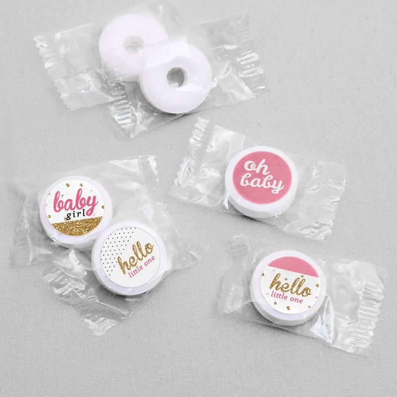 Big Dot of Happiness Hello Little One - Pink & Gold - Girl Baby Shower Party Round Candy Sticker Favors - Labels Fit Hershey's Kisses (1 sheet of 108)