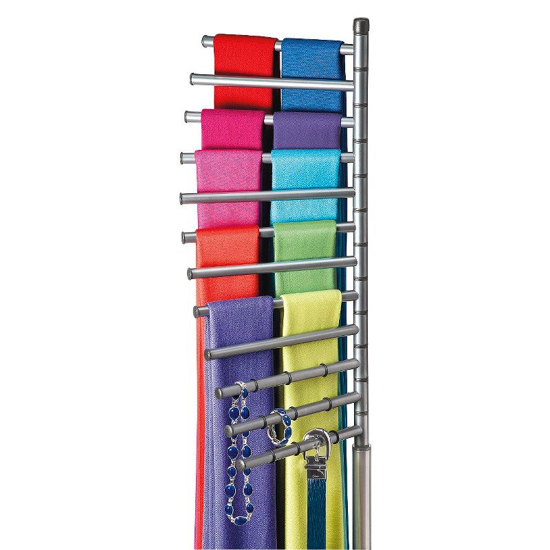 Lynk Floor Standing Pivoting Scarf, Belt, Jewelry Holder - Accessory Organizer Rack - Platinum