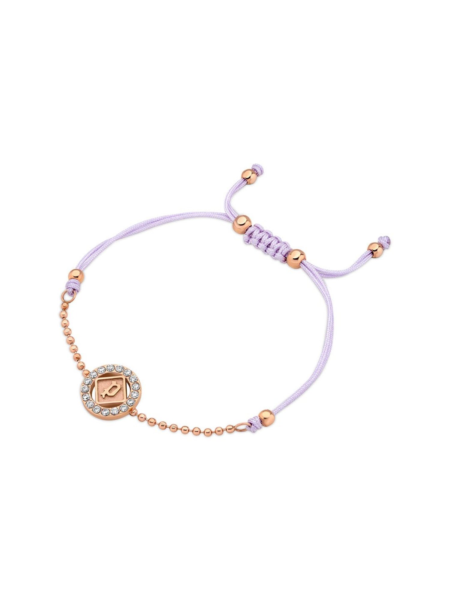 Police Luck Crystal Cord Slider Purple Flexible fit Bracelet for Women