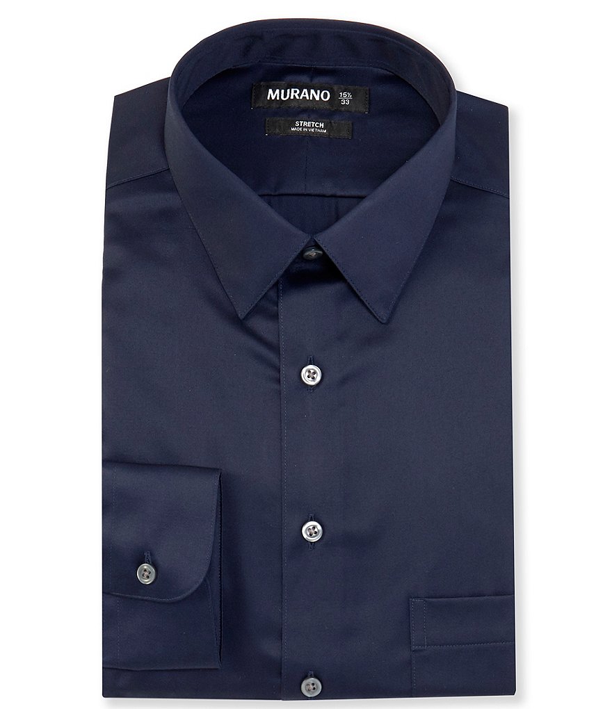 Gold Label Roundtree & Yorke Solid Non-Iron Fitted Point-Collar Dress Shirt with French Cuffs