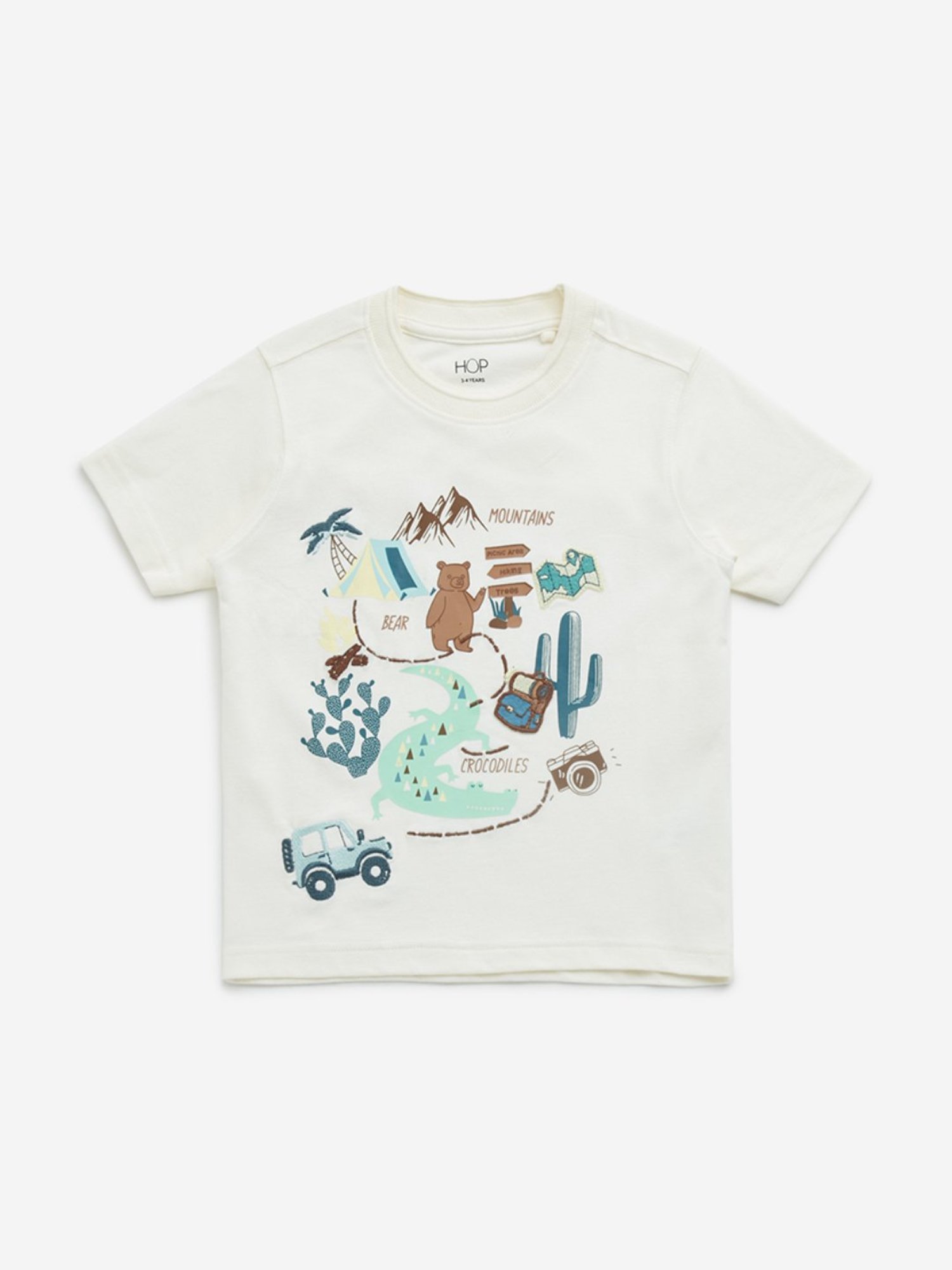 HOP Kids by Westside Off-White Travel-Inspired Cotton T-Shirt