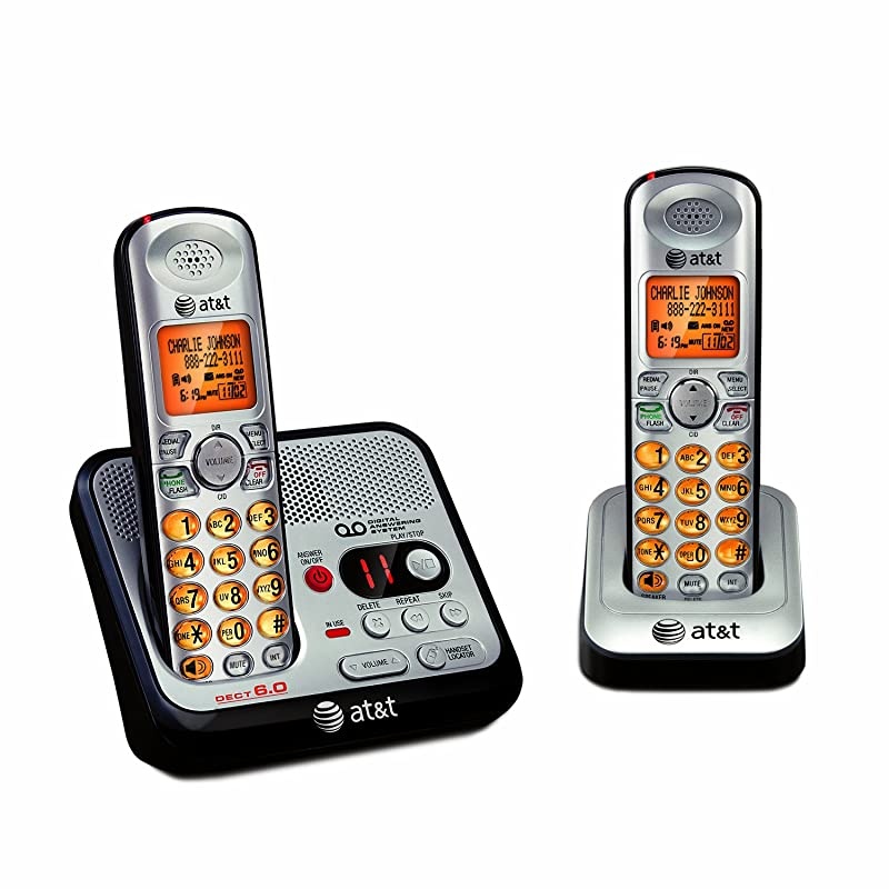 EL52200 2Handset DECT 60 Cordless Phone with Digital Answering System and Caller ID Handset Speakerphone WallMountable SilverBlack