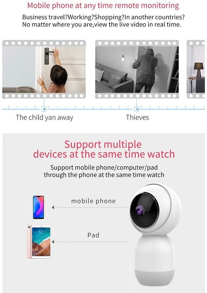 XArtfacnt Smart Wireless Remote Surveillance Camera Home Security Infrared Night Vision Monitor High-Definition Picture Quality Suitable for Home Monitoring Two-Way Voice