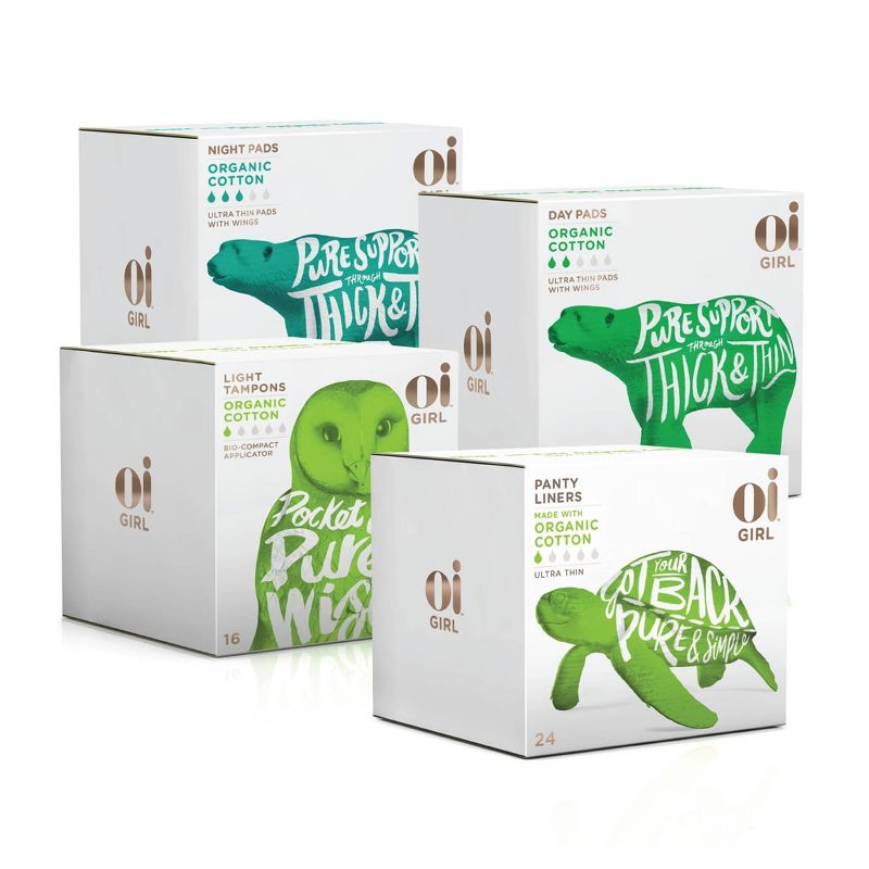 Organic Initiative Oi Girl Combo Day & Night Pads Panty Liners and Tampons - 4pk