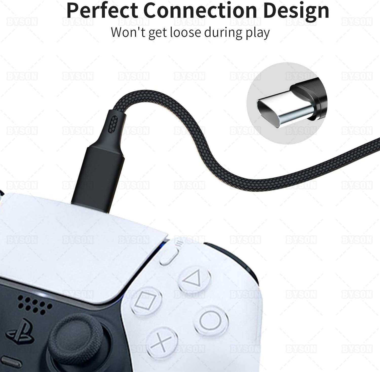 2 Pack 10FT Charging Cable for PS5 DualSense and Xbox Series X/S / Switch Pro Controller, Ackmioxy Charging Cord Nylon Braided Type-C Port Charger Accessories for Playstation 5/ Xbox Series S/X(Gold)