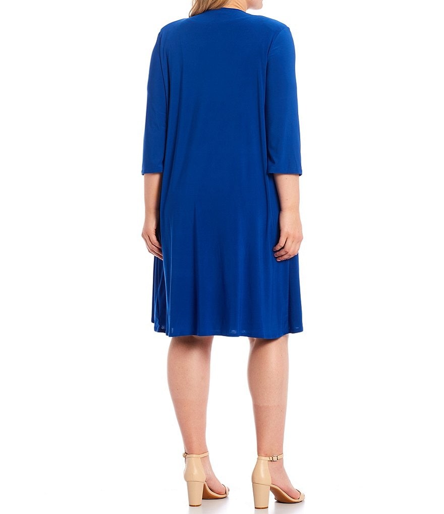 Jessica Howard Plus Size Crew Neck 3/4 Sleeve Printed Trapeze Dress