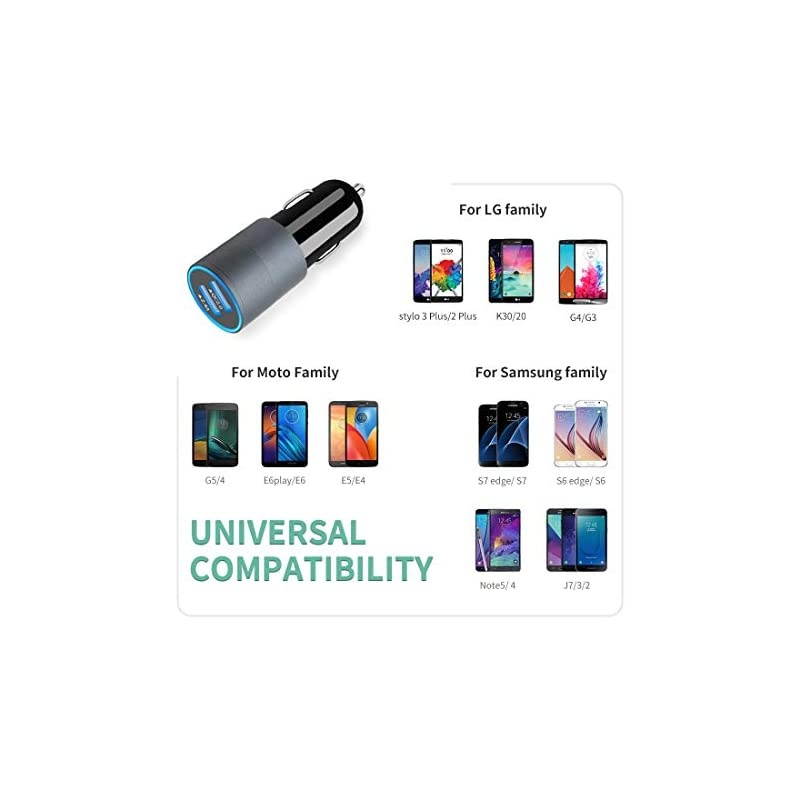 USB Fast Car Charger Compatible for Samsung Galaxy S7S6EdgeActive54 Note 54 J732 A10 Moto G54 Z2 LG Stylo 32 Plus K3020 Android phones 30W Dual Port Car Adapter with 3ft cable
