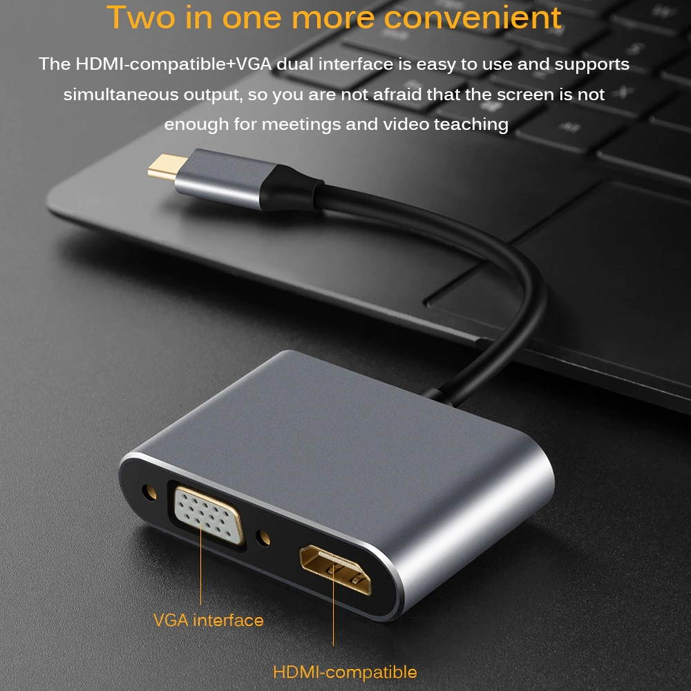 2 in 1 Type C to VGA HDMI-Compatible Cable USB C HDMI-Compatible VGA Converter/Adapter/Splitter For laptop Projector TV