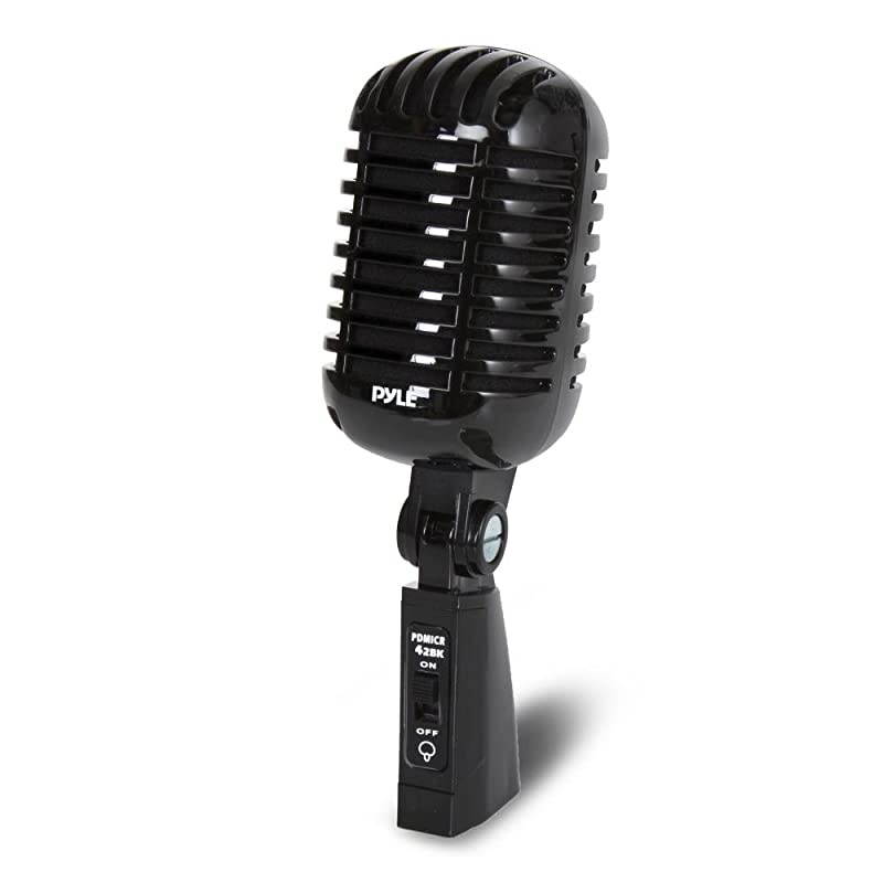 Retro Dynamic Vocal Microphone Old Vintage Style Unidirectional Cardioid Mic with XLR Cable Universal Stand Compatible Live Performance In Studio Recording Pyle Pro PDMICR42BK Black