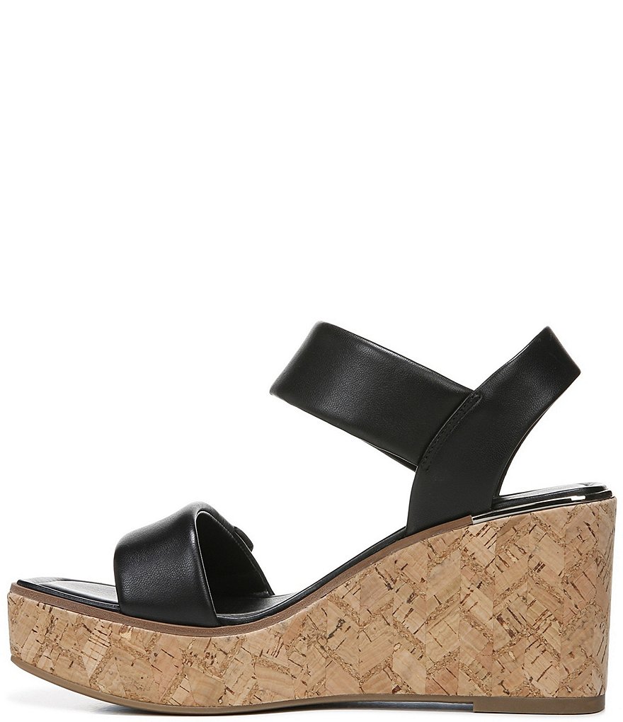 Franco Sarto Sweety Square Toe Leather Cork Platform Wedge Sandals