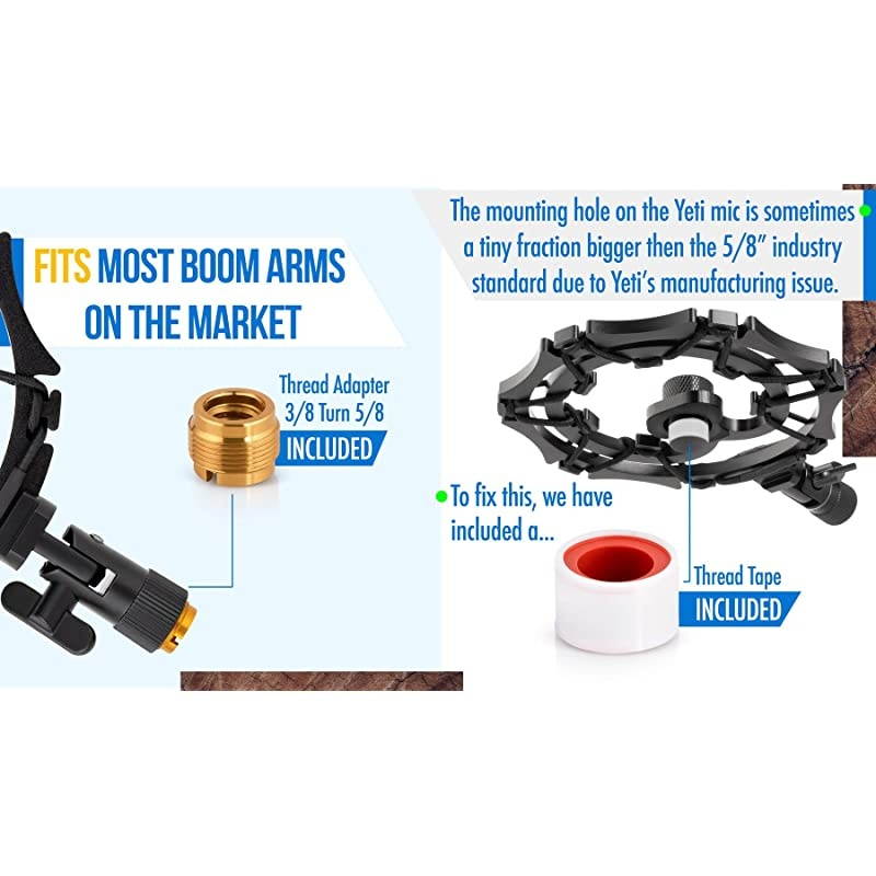 Blue Yeti shock mount by  Designed to Eliminate Noise and Vibrations Stand Made from Quality Aluminum Material Can Also Fit Blue Snowball and other Large Microphones Black