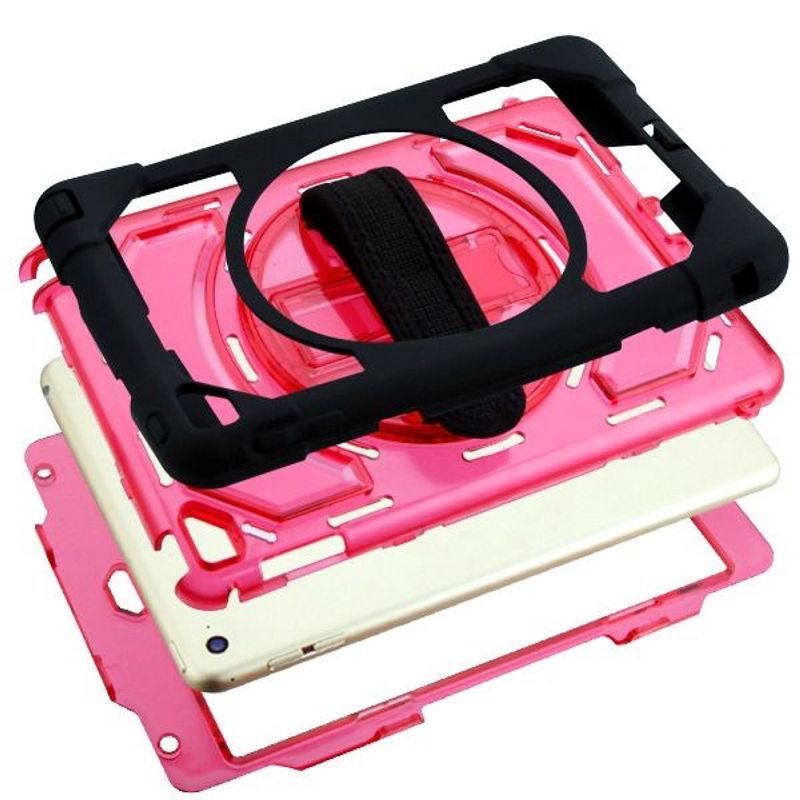 MYBAT For Apple iPad Mini 4 Clear Red Black Rotatable Stand Hard Hybrid Case w/stand