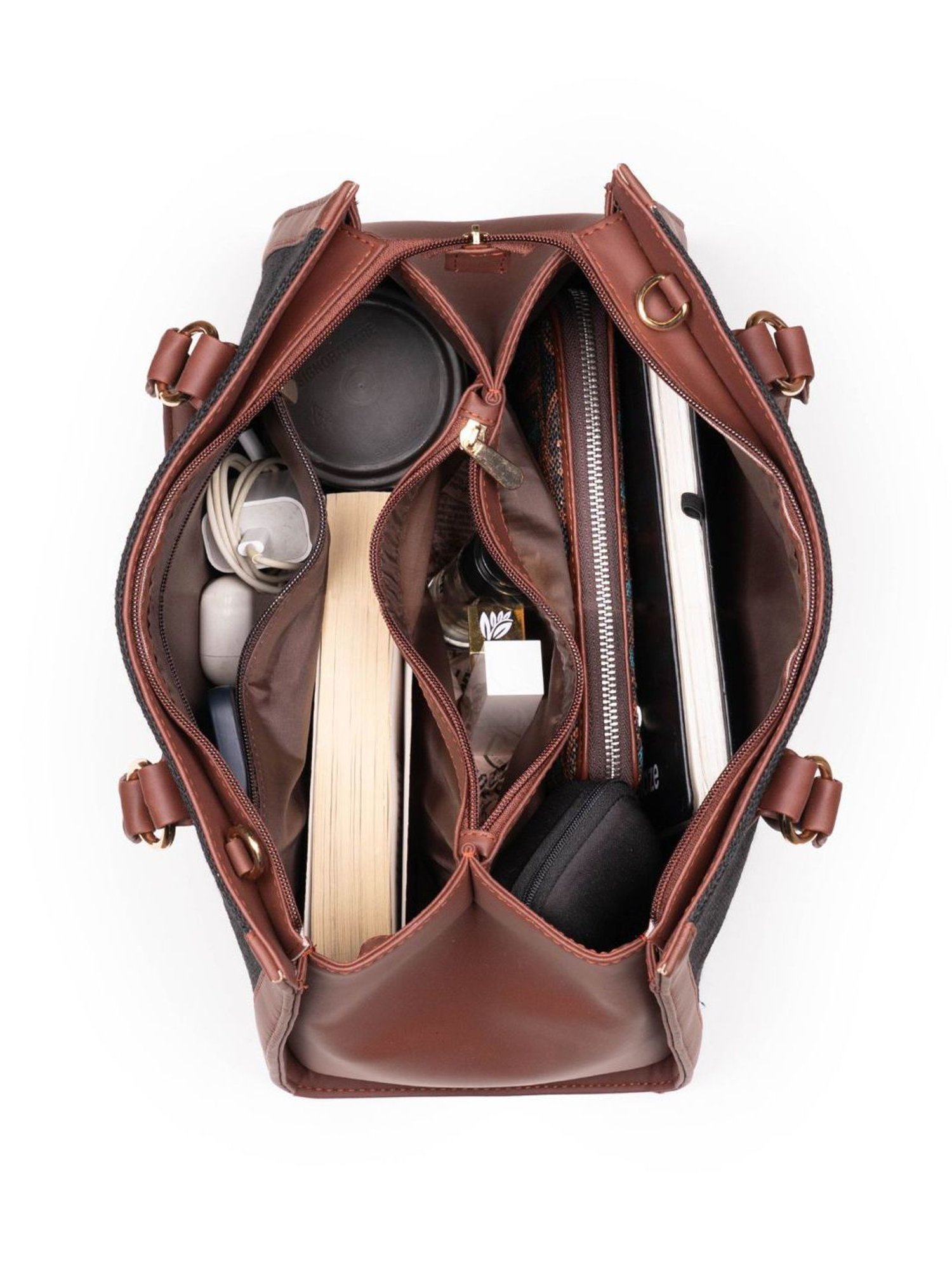 ZOUK Bidri Kaiser Classic Black & White Printed Medium Handbag