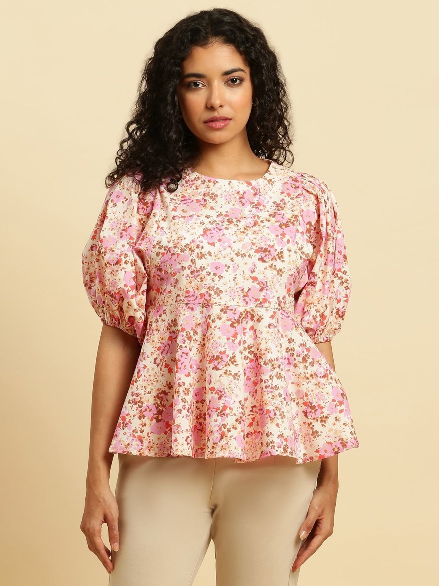 W Pink Cotton Printed Top