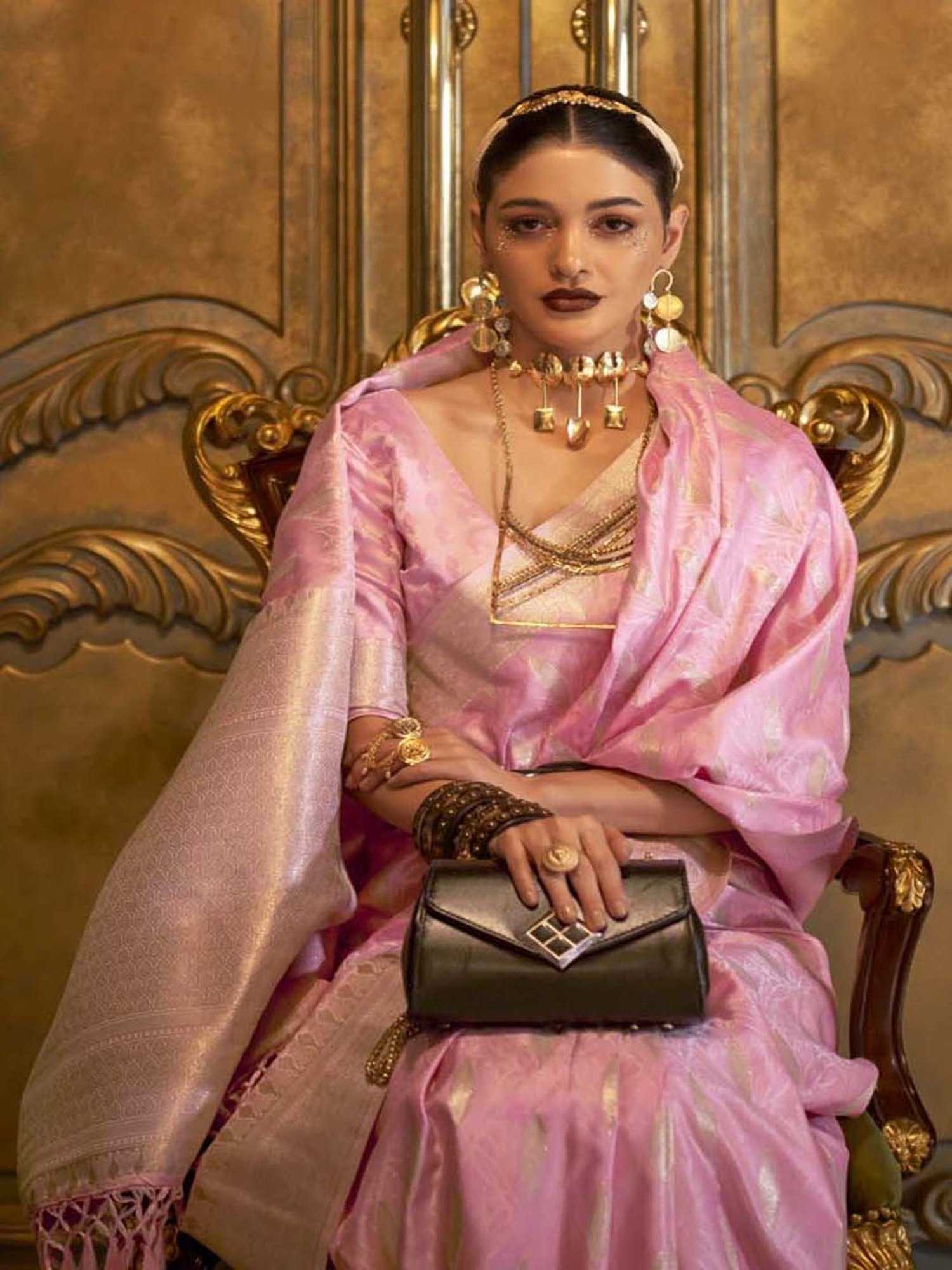 Elora Pink Woven Saree With Unstitched Blouse