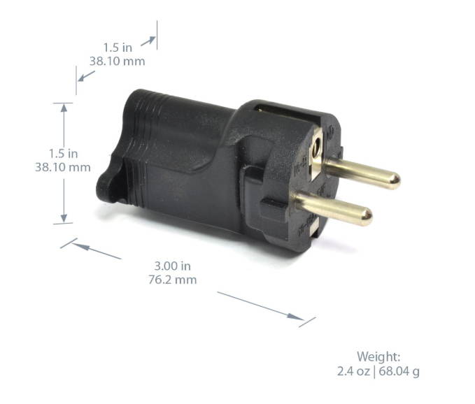 Ceptics Schuko Germany, France CEE7/7 (Type E/F) Travel Power Plug Adapter Accepts NEMA 5-15R - ETL Certified - Industrial Grade (IG-9)