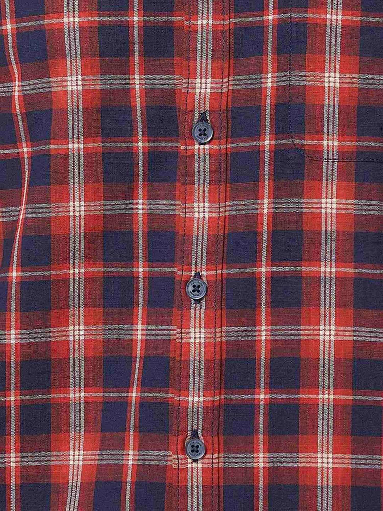 ColorPlus Red Cotton Contemporary Fit Checks Shirt