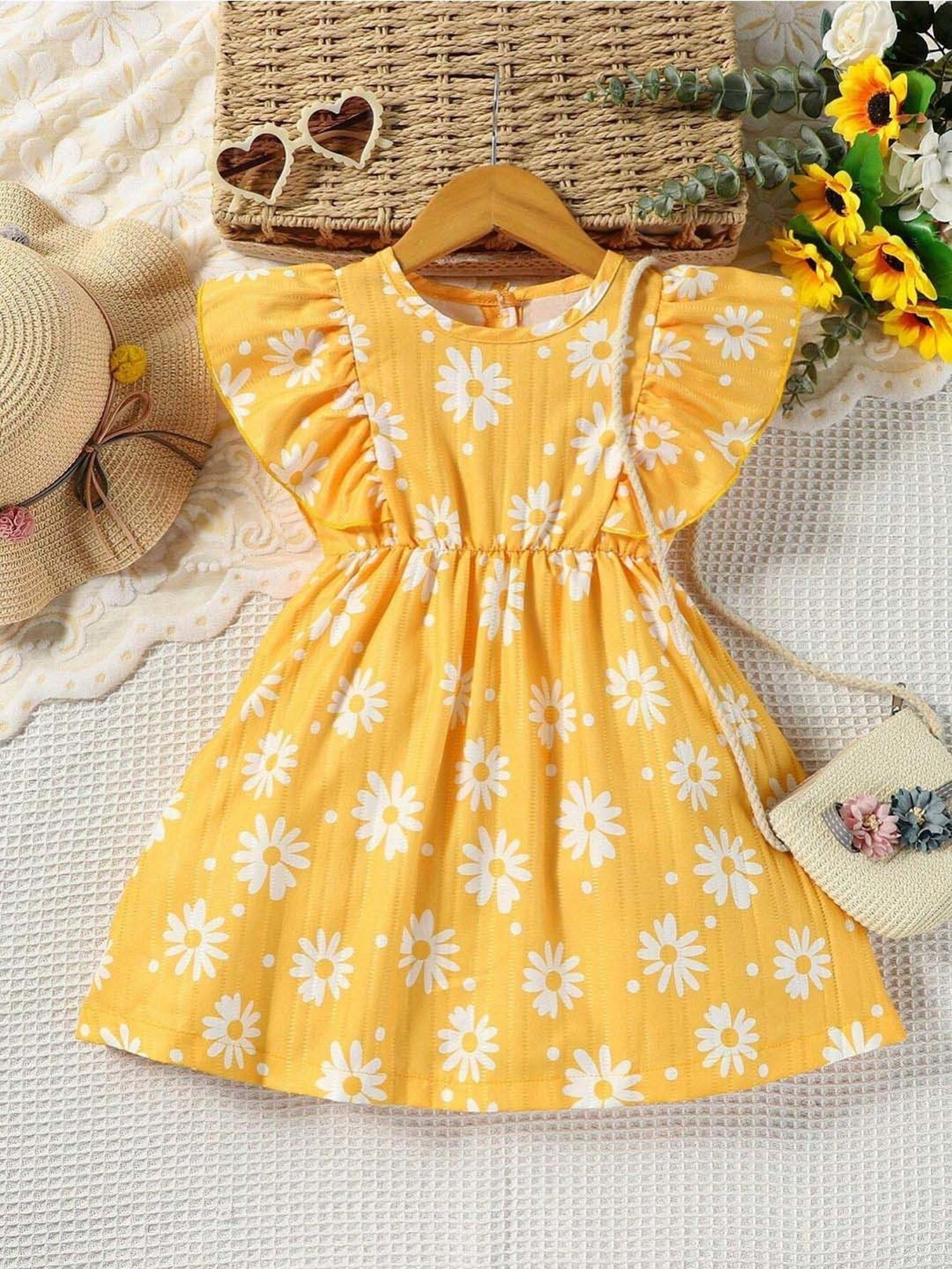 Bolly Lounge Girls Yellow Floral Dress