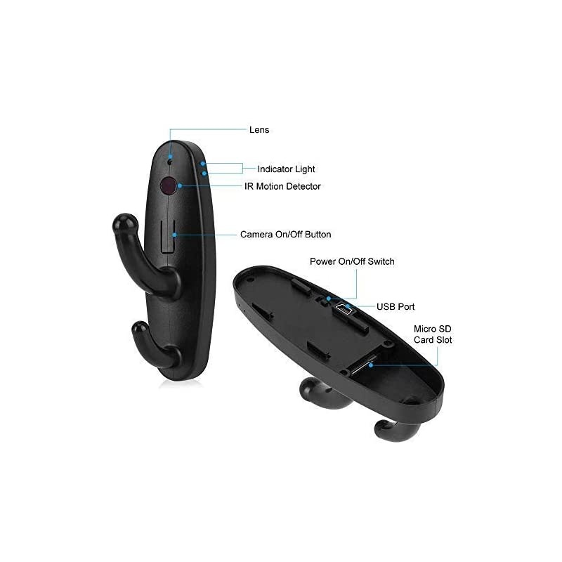 Spy Coat Hook Hidden Camera Motion Detection Clothes Hook Cam Covert Recorder Home Security Nanny Cam Black
