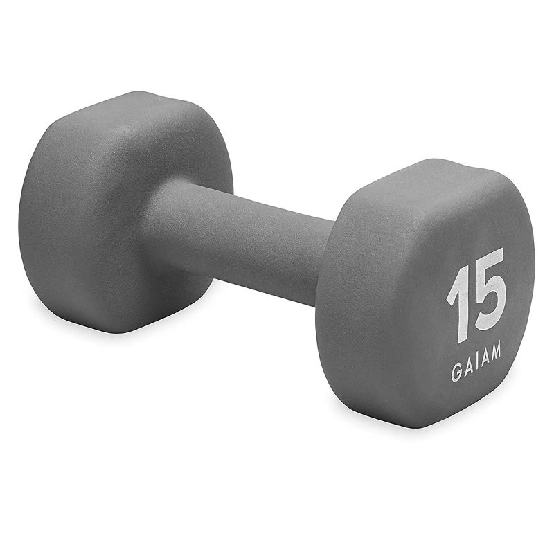 Gaiam Strength Training 15 Pound Full Body Exercise Free Weight Dumbbell with Non Slip Comfortable Grip and Neoprene Coated Exterior, Grey