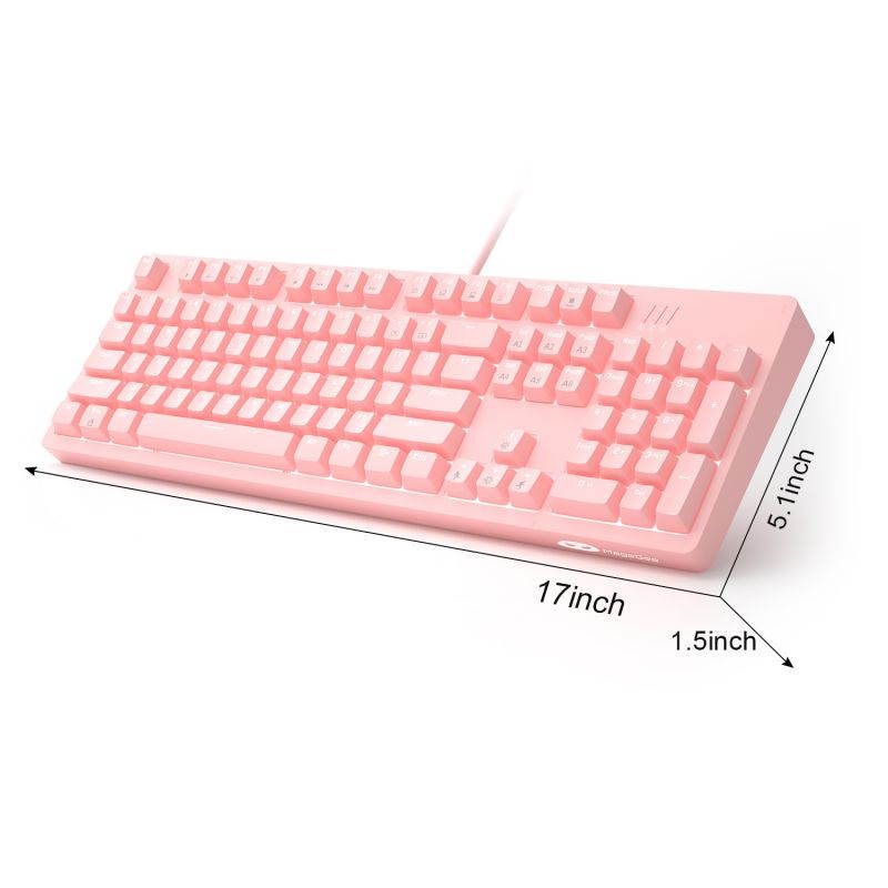 Mechanical Pink Gaming Keyboard Magegee MK-Armor LED Rainbow Backlit and Wired USB 104 Keys Keyboard with Blue Switches, for Windows PC Laptop Game